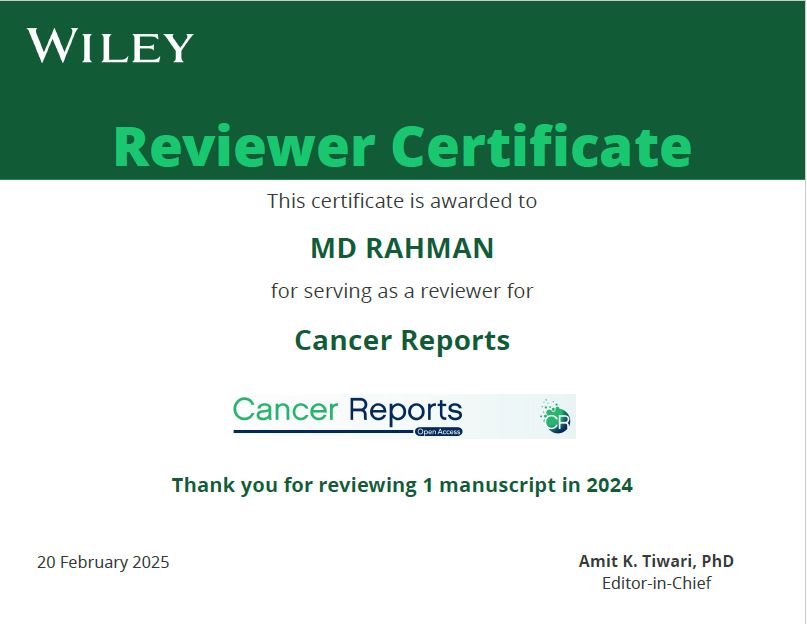 Wiley Reviewer Certificate